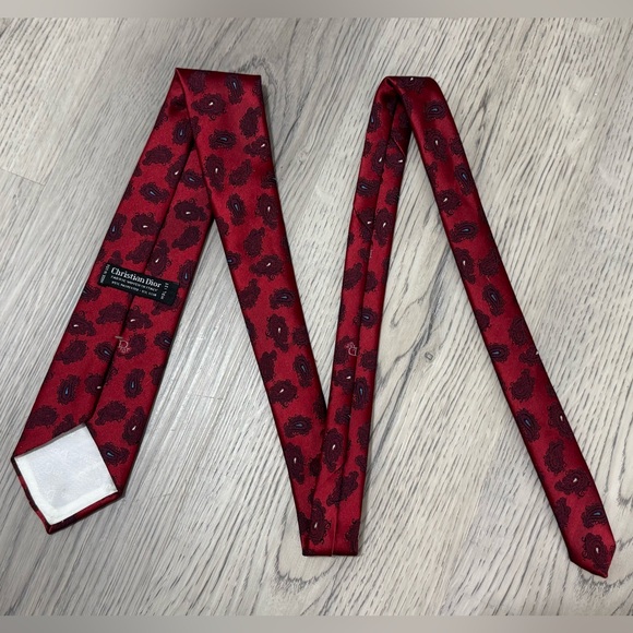 NEW Christian Dior Vintage Red Abstract Print Men's Neck Tie - Picture 6 of 6
